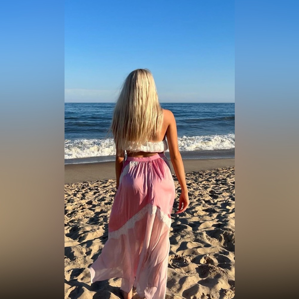 Loveshack Fancy Maxi pink skirt XS
